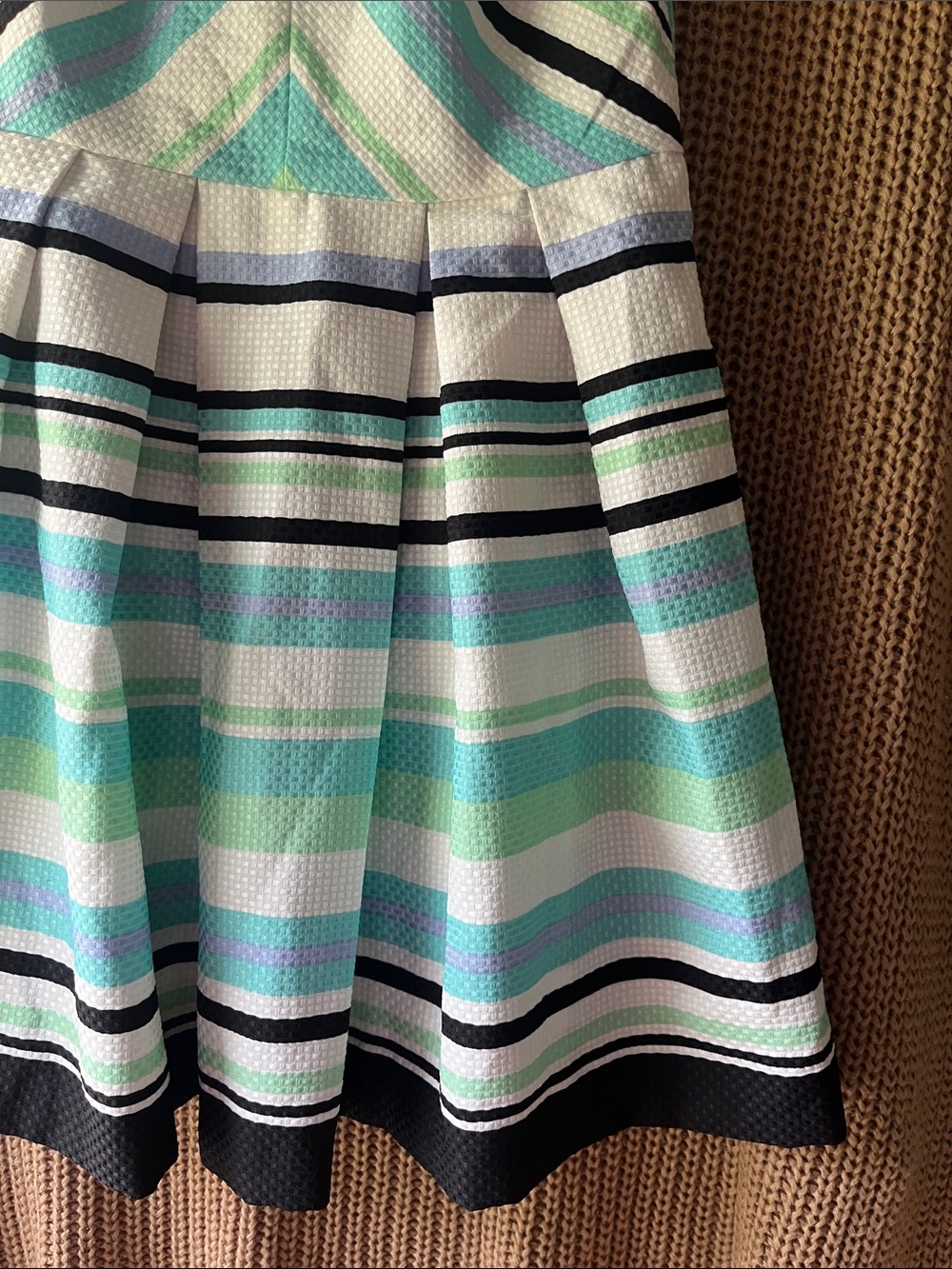 Danny & Nicole Mint, White & Black Striped Fit-and-Flare Dress - Picture 4 of 9